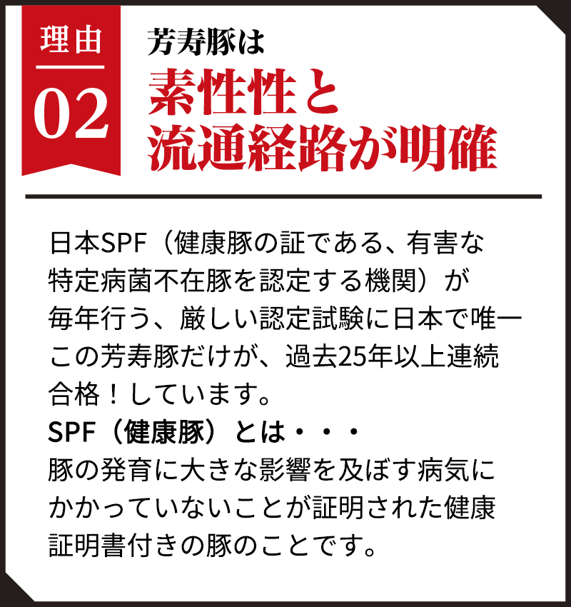 理由2：芳寿豚の食べている餌には化学肥料・抗生剤は一切使用していません。